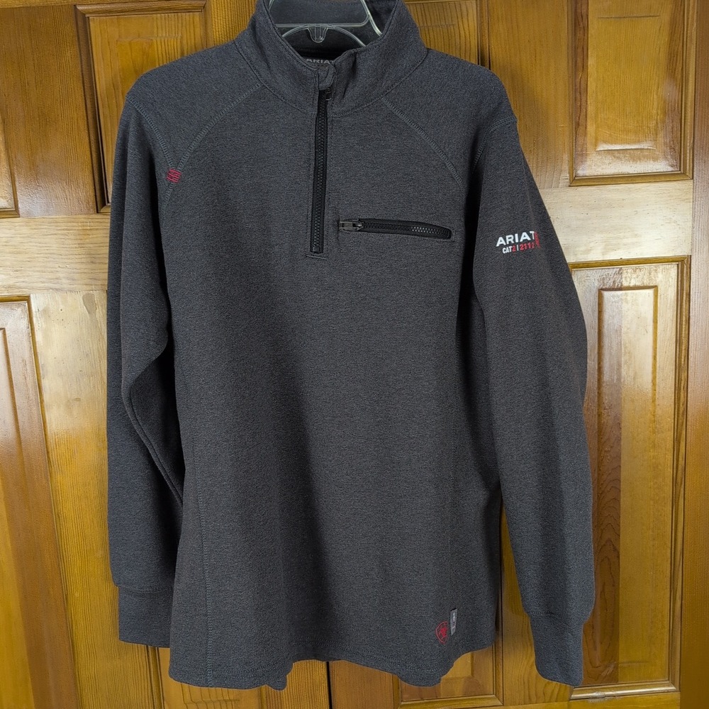 Ariat FR CAT 2 Quarter Zip Pullover Jacket Mens XL Charcoal Gray Flame Resistant